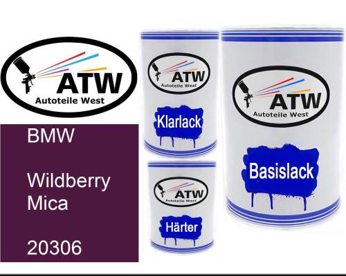 BMW, Wildberry Mica, 20306: 500ml Lackdose + 500ml Klarlack + 250ml Härter - Set, von ATW Autoteile West.